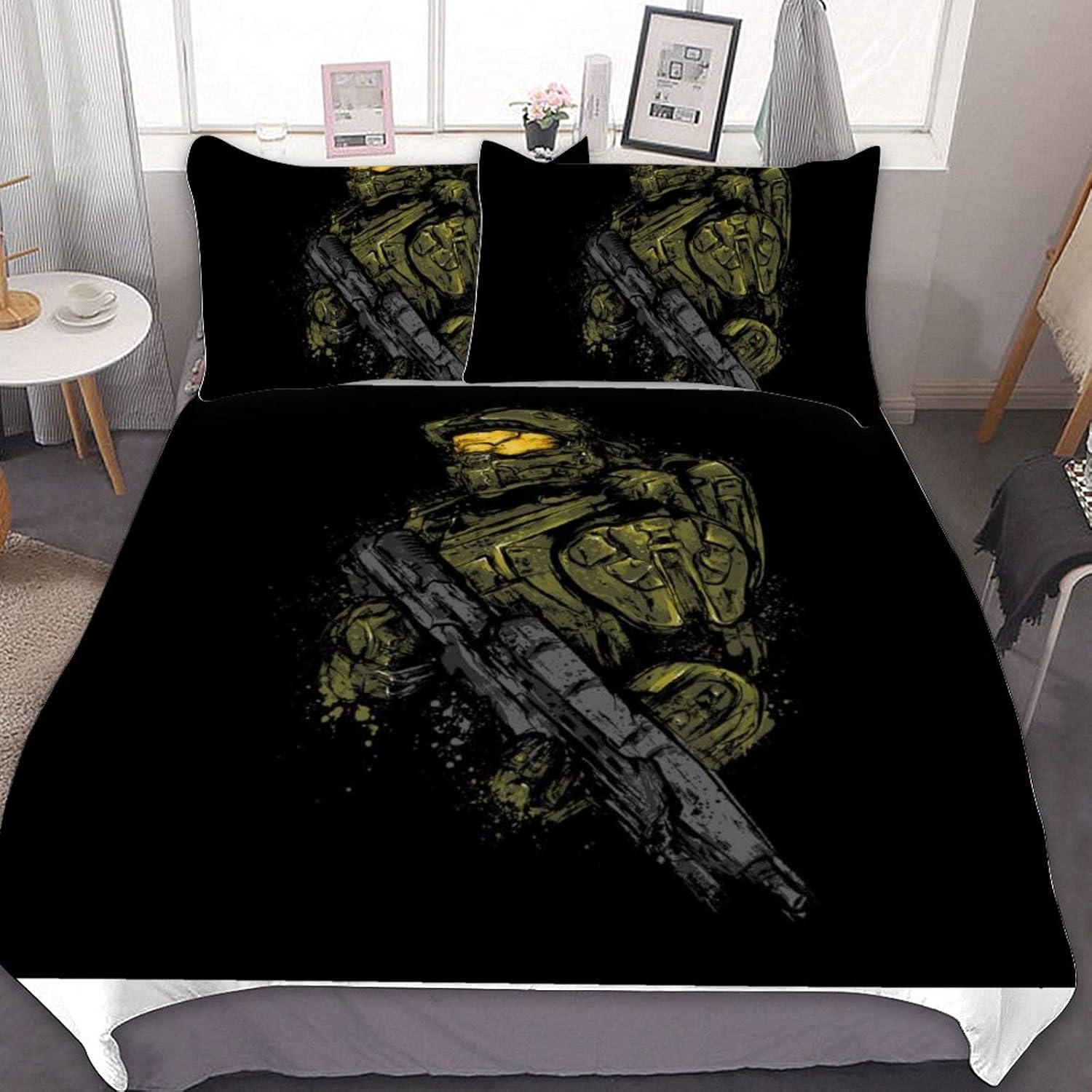 Halo Master Chief Personalized Three-Piece Printed Soft Microfiber Bedspread, Anti-Wrinkle and Easy to Care, Suitable for Any Bedroom, Machine Washable
