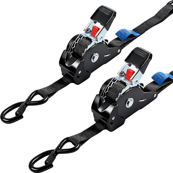 2 Pack Retractable Ratchet Tie Down Straps, 2.5cm x 3m, 680kg Max