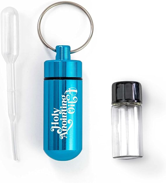 Logos Trading Post Anointing Oil Bottle with Aqua Keychain Container