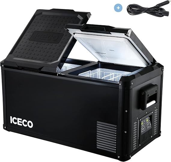 ICECO VL75 ProD Dual Zone Portable Freezer, 79 Quart 12 Volt Refrigerator with SECOP Compressor, 0F to 50F, 12/24V DC, 100/240V AC, Includes 1 Extension Cable, Car Fridge for RV, Travel, Camping