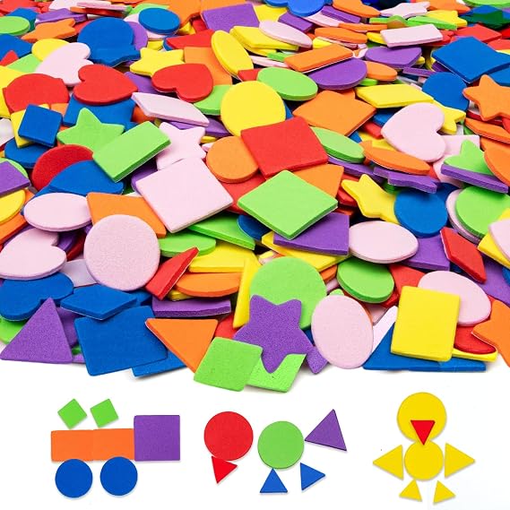 700 Piece Foam Shapes Craft Stickers for Kids, Multicolor Self-Adhesive Geometric Stickers (Round, Heart, Square, Triangle, Star)