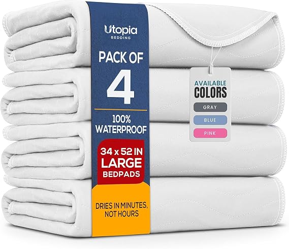 4 Pack Waterproof Reusable Heavy Absorbency Incontinence Bed Pads 34"x52"