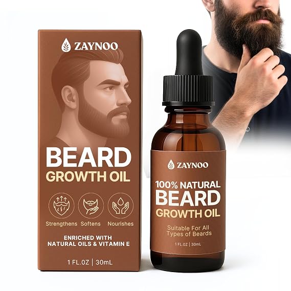 Beard Growth Oil for Men 30ml - 2x Hair Growth, Organic 100% Natural Jojoba & Argan Oil with Vitamin E in Glass Bottle for Mustache Growth, Sandalwood Beard Oil Hydrates, Softens & Soothes Dry Skin