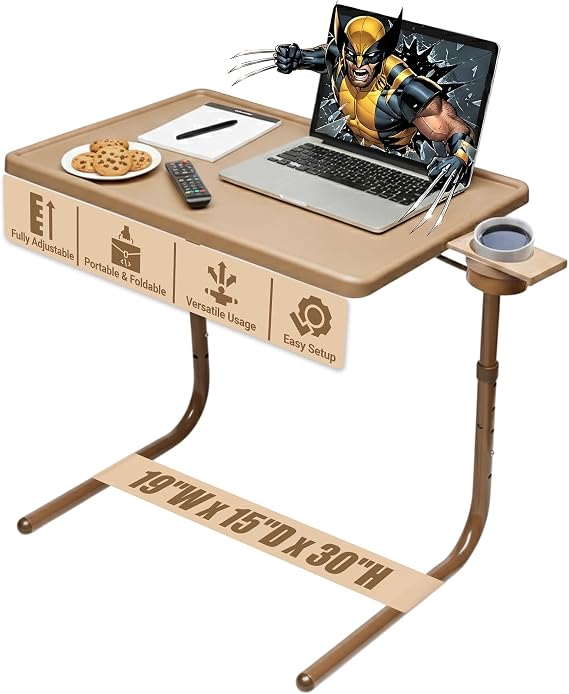Table-Mate TV Tray Table | Portable Desk Folding Dinner Tray, Couch Table Trays for Eating Snack Food, Portable Laptop Desk, Bed Trays for Eating | Adjustable TV Trays with 3 Angles and Cup Holder