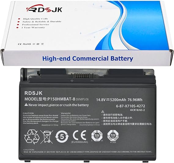 P150HMBAT-8 X710S Battery Compatible Sager Clevo 6-87-X710S-4271 6-87-X710S-4272 6-87-X710S-4273 6-87-X710S-4J7 6-87-X710S-4J72 Series Lapotp P170 P170HM P170EM P170SM P170HM3 14.8V 76.96Wh/5200mAh