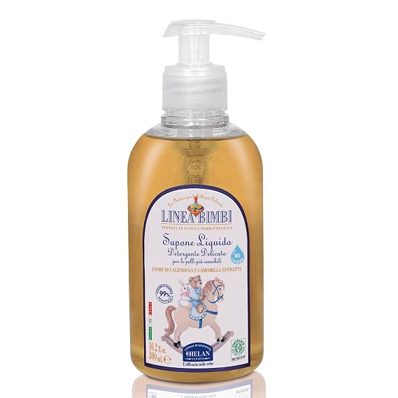 Helan Linea Bimbi Bio - Gentle Baby Soap for Face, Body & Hands with Dispenser, Body Wash for Babies, Plant-Based Cleanser with Calendula & Chamomile Extracts for Sensitive Skin Made in Italy 300fl oz