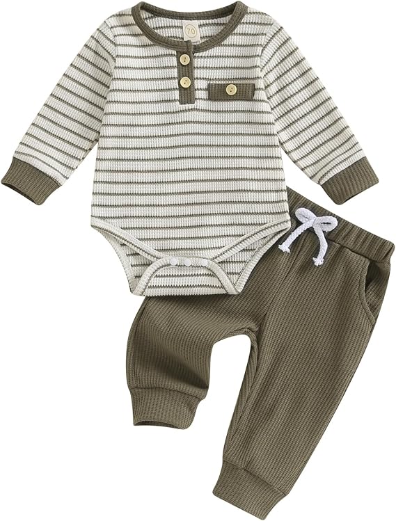 Pivanzore Newborn Baby Boy Clothes Infant Boy Girl Striped Long Sleeve Sweatshirt Romper Bodysuit Soft Fall Winter Outfit