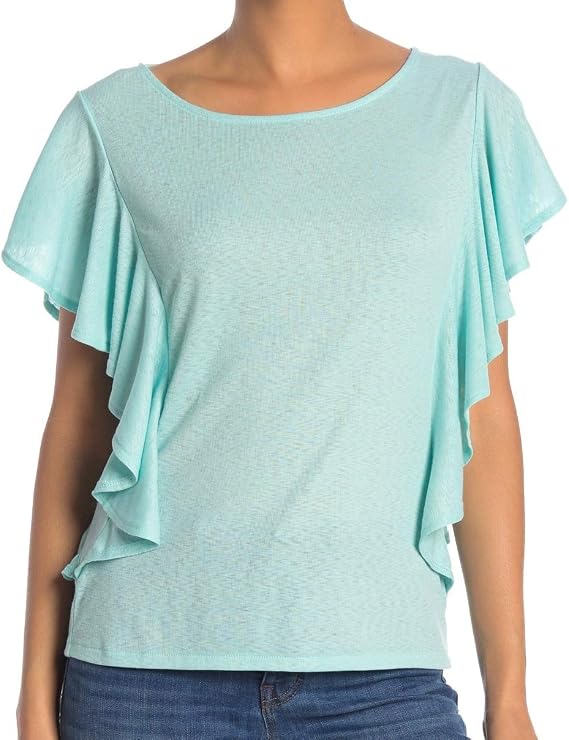 RACHEL Rachel Roy Womens Greta Ruffled Scoop Neck T-Shirt Blue XL