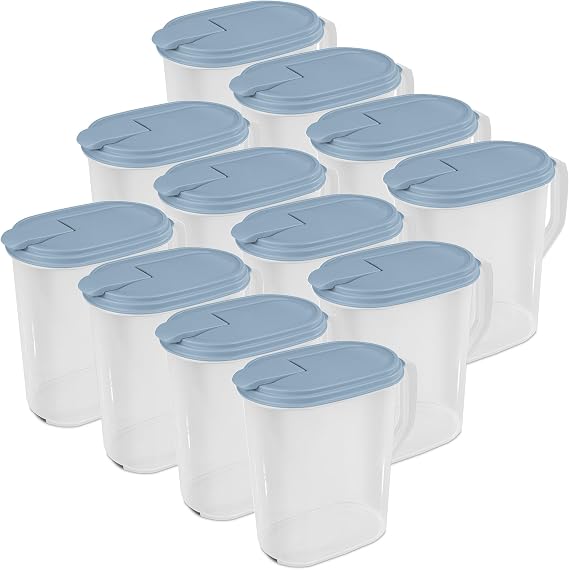 Sterilite Hinged Pitcher with Handle for Home & Kitchen, 1 Gallon, 12-Pack | Clear Plastic Pitchers and Drink Containers for Serving Water, Tea, Lemonade, Coffee, Soda, and Other Beverages