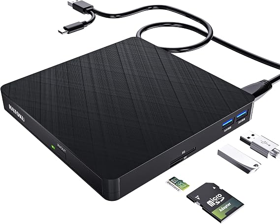 External CD DVD Drive USB C Burner Writer for Laptop Windows MacBook | Slim ABS Shell Reads and Writes Media for Software Installs Movie Playback and Backups with 5 Gbps Speed No Drivers Required