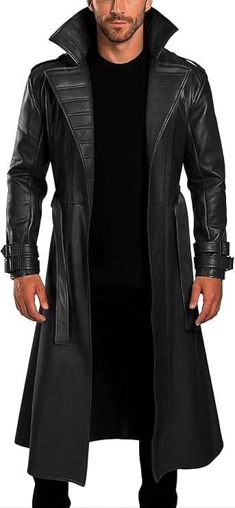 Men’s Gambit Trench Coat – Long Genuine Leather Jacket – Superhero Inspired Cosplay Overcoat – Halloween Costume Outerwear