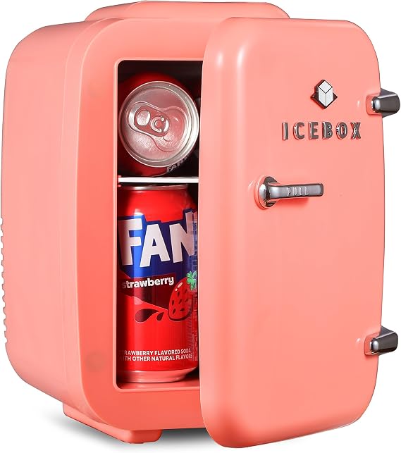 ICEBOX IBMF4BLS Mini Fridge Bedroom Skincare Refrigerator Portable Cooler & Warmer for Makeup, Office & Home Mini 4L/6Cans Blush Red
