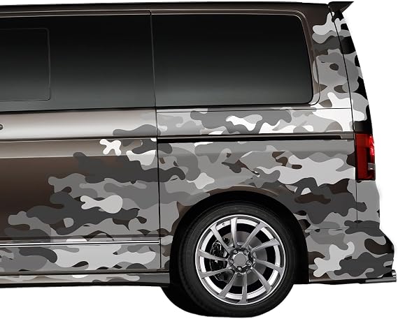 Finest Folia Set of 2 Camouflage Car Stickers Matt - Self-Adhesive Stickers for Car Motorcycle Motorhome Van - Waterproof UV Resistant - Tuning Film Side Sticker Decor RX048 (05 Grey)