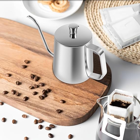 Pour Over Kettle 350ml Spout Coffee Tea Pot with Handle Stainless Steel Coffee Kettle Portable Tea Kettle Multifunctional Pour Over Coffee Kettle for Home Office(silver)