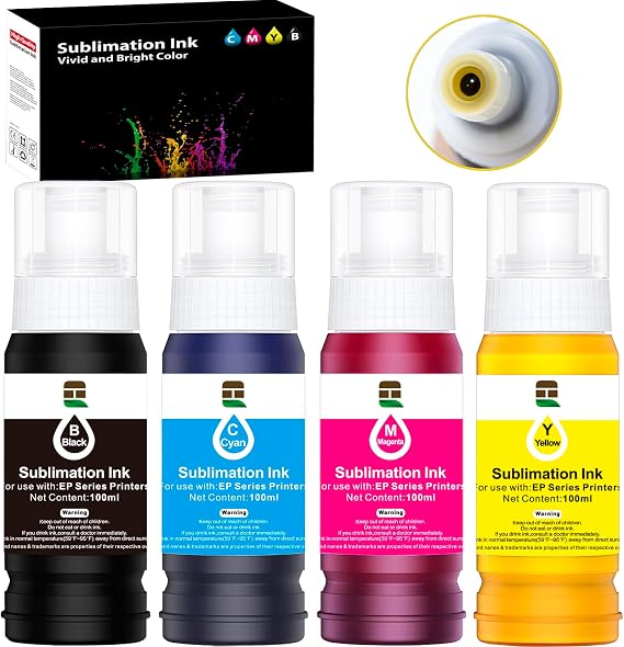 400ML Autofill Sublimation Ink Compatible for ET-2800 ET-2850 ET-4850 ET-3850 ET-2400 ET-3830 ET-2760 ET-15000 ET-4800 Inkjet Printers, Heat Press Transfer on Mugs T-Shirts