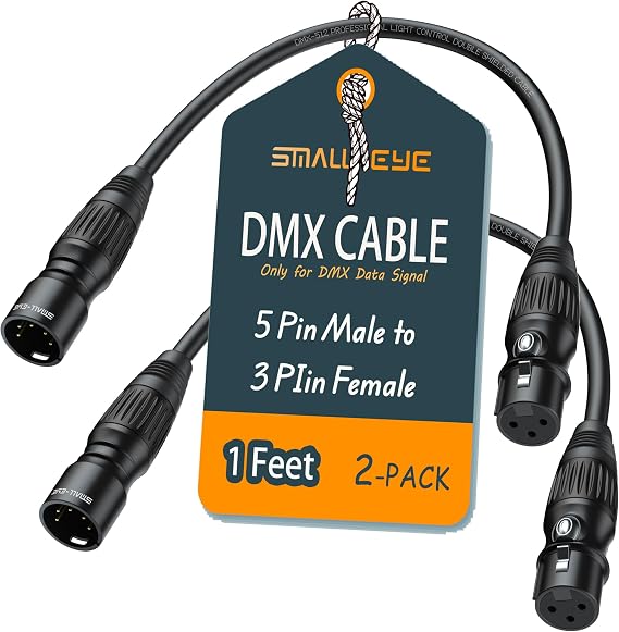 SMALL-EYE 5 Pin Male to 3 Pin Female DMX Adapter Cable 1 ft 2-Pack