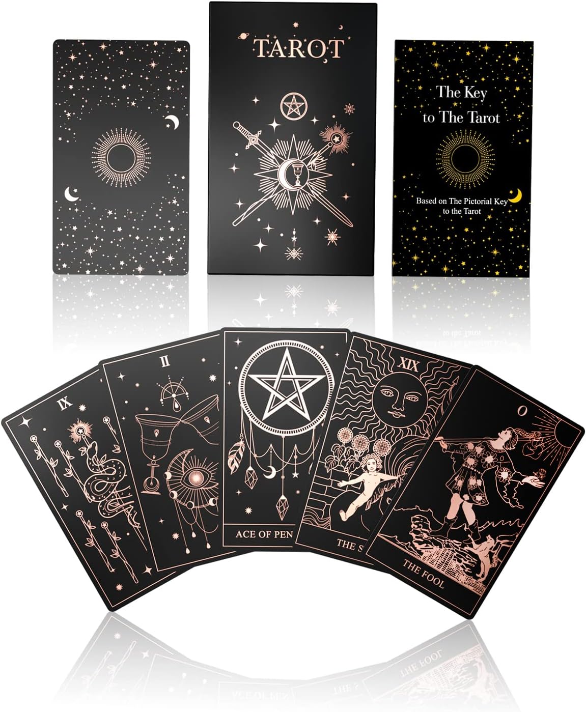 WJPC Rose Gold Foil Tarot Card Decks Set with Guidebook&Gift Box for Beginner& Expert. Fortune Telling Game Cards for Tarot Decks Rose Gold