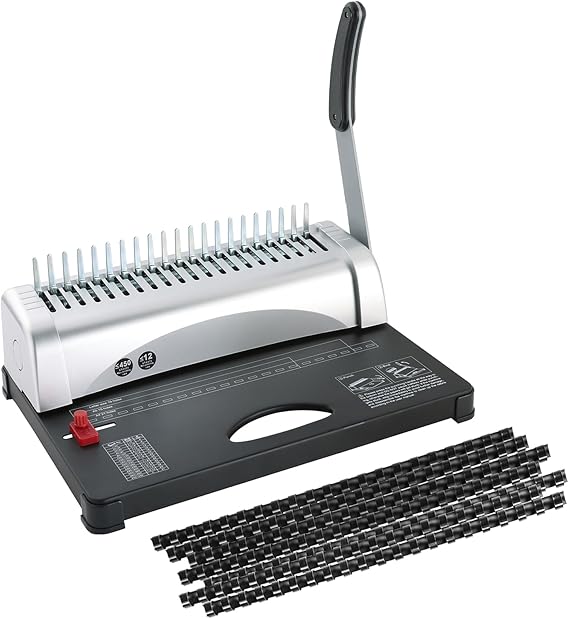 FLKQC Comb Binding Machine, 21-Hole Paper Punch Binder Machine with 100PCS 3/8'' Plastic Comb Spines, Manual Book Binding Machine for Letter Size, A4, A5 Paper, Ideal for Booklet Binding