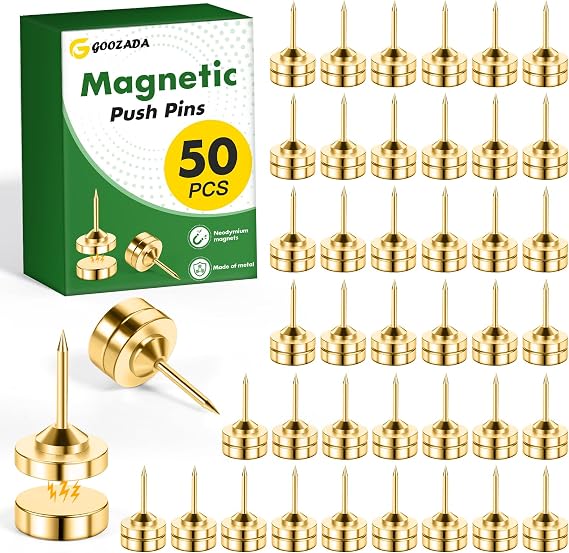 50 Sets of Magnetic Thumbtacks, Gold Thumb Tacks for Wall, Cute Push Pins, Decorative Magnetic Poster Hanger,Gold Flat Push Pins for Cork Board