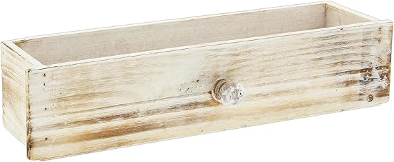 Decorative Whitewash Wooden Cabinet Drawer Planter Box, 13" - Unique Wood Plant Box with Handle for Indoor Outdoor Home Garden Decor
