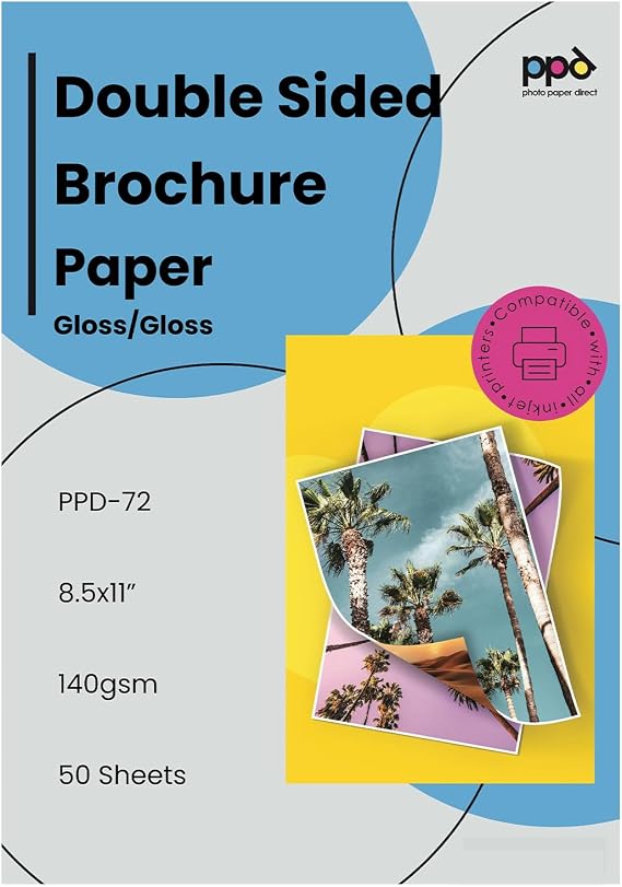 PPD 50 Sheets 8.5x11" Double Sided Brochure and Flyer Paper Glossy
