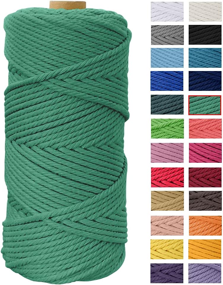 Macrame Cord 4mm x 109 Yards, JeogYong Thick Natural Cotton Cord Yarn Thread, 4-Strand Twisted Spool Twine String Cotton Rope for DIY Crafts, Wall Hangings, Plant Hangers, Home Decorations (Emerald)