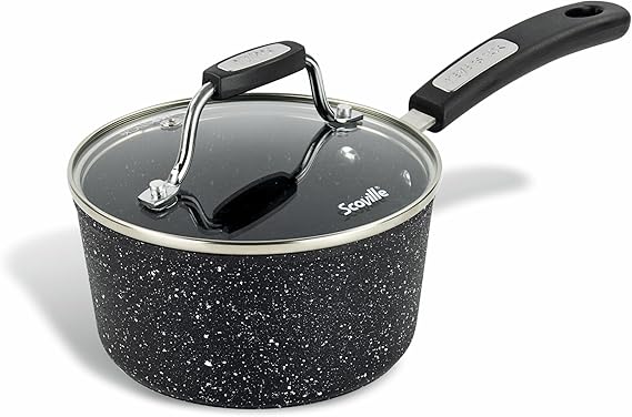 Scoville NEVERSTICK 16cm Saucepan with Lid, Small Non Stick Saucepan, 1.1L Capacity, Easy to Grip Handle, PFOA Free, Dishwasher Safe, Suitable for All Hobs Including Induction, Aluminium, Black