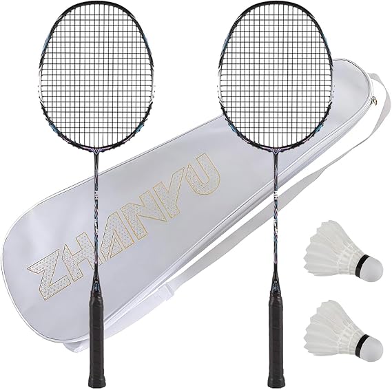 Badminton Racket Set,with 2 Racquets,2 Shuttlecocks,1 Carrying Bag,Full Carbon Fiber 4U Lightweight Pro Badminton Racquet,for Outdoor Games Gym,(Pre-Strung)