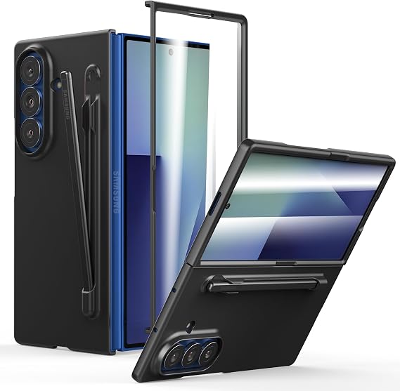 Foluu Slim Fit Case for Samsung Galaxy Z Fold 7 with Pen Holder & Front Built-in Screen Protector, Ultra Thin Matte PC Protective Cover for Samsung Galaxy Z Fold7 5G 2025 (Black)