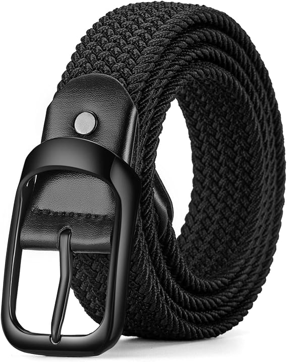 Mens Belts Stretchable Big and Tall Belts for Men Elastic Stretch Belt Black 1.26"