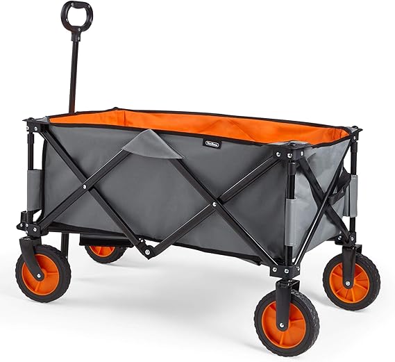 Folding Garden Trolley with Lining - 4 Wheeled Collapsible Camping Cart, Portable Garden & DIY Waste Festival Wagon 70KG Capacity