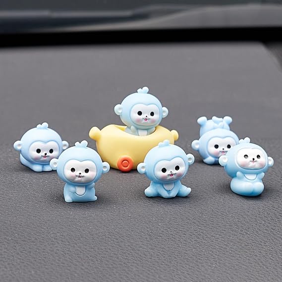 Rislobx 6Pcs Monkey Car Dashboard Decorations, Mini Monkey Figurines Rear View Mirror Decor for Women, Cute Animal Car Accessories for Gifts