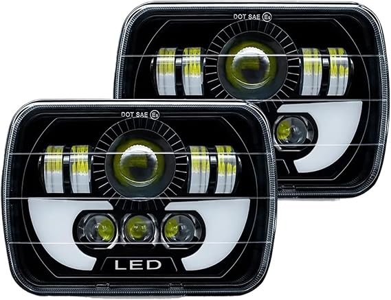 LED Headlights For Jeep For Wrangler YJ For Cherokee XJ For Toyota For Nissan For GMC Car H4 Headlamp 5X7 7x6 Inch Rectangle LED Headlight DRL Hi-Low Beam Front Lights(1PC)