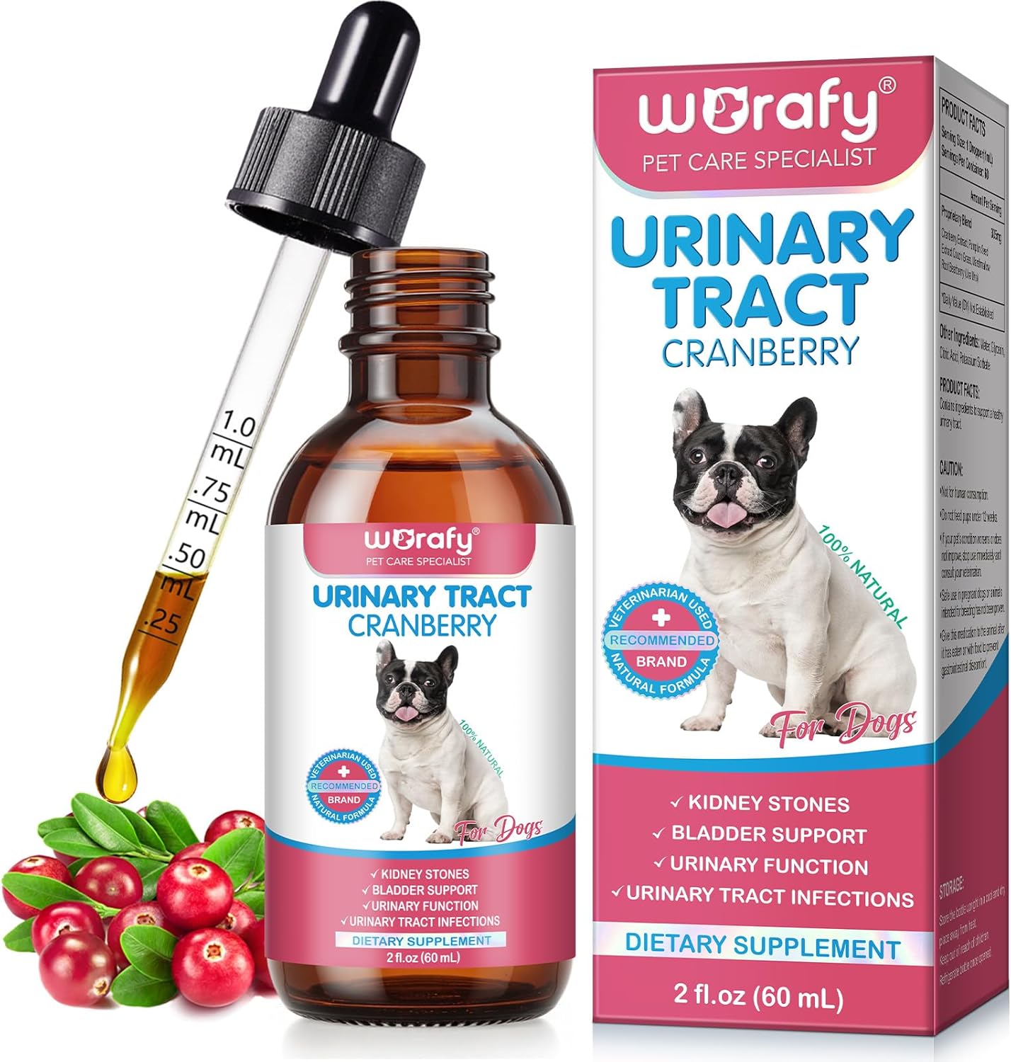 Support for Urinary Tract Infections in Dogs - Natural Dog UTI Treatment Drops Cranberry Herbal Supplement for Health of Kidney and Bladder Function 60 ml