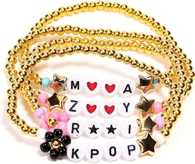 AICase for Korea-Pop Merch Gifts Toys Golden Inspired Bracelets 4 Pcs Stackable Stretch Flower Beaded Bracelets Costume Outfit Stuff Merchandise Jewelry Gifts for Fans Christmas Stocking_3107