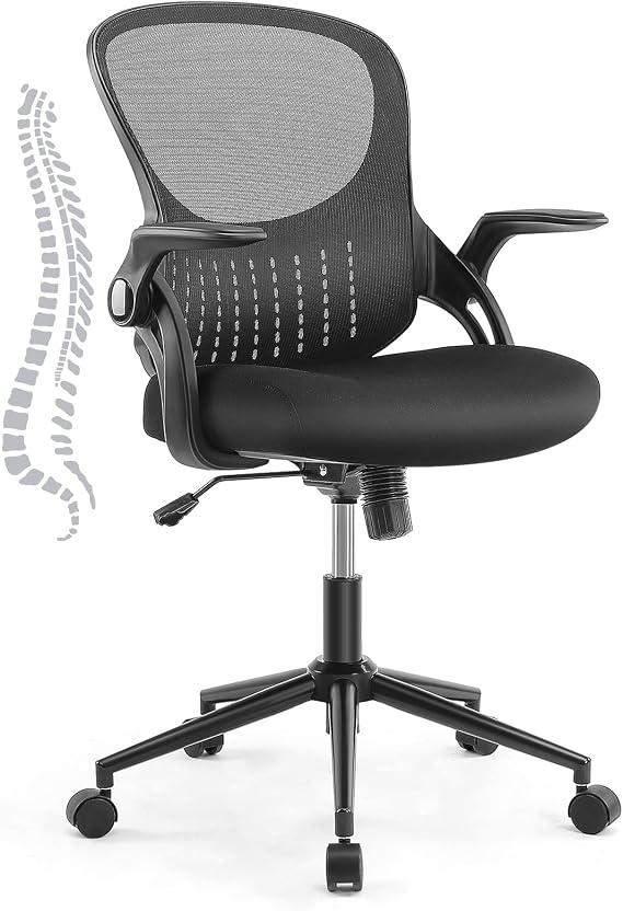 JHK Home Office Desk Chair Ergonomic Office Chair with Lumbar Support and Flip-up Armrest, Height Adjustable Mesh Computer Chair, Swivel Task Chair, Conference Room, Black