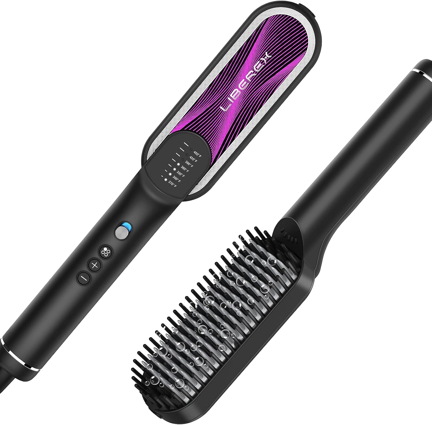 Liberex Hair Straightener Brush - Professional Ionic Hair Heated Straightening Brush Hot Comb with 3 Replacement Comb Teeth, Fast Heating, 7 Temp Setting 130°C-230°C, Anti Scald Design, UK Plug