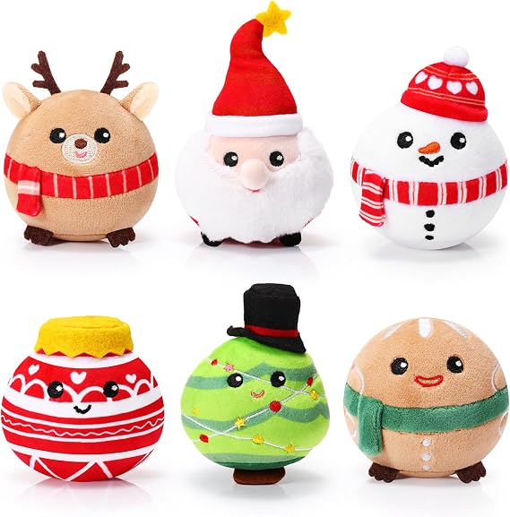 6 Pcs Christmas Plush Toy 3.15" Stuffed Ornaments, Retro Style | Santa Snowman Elk Gingerbread Plush, Xmas Ornaments, Stuffed Keychain for Christmas, Stocking Stuffers, Xmas Party Favors