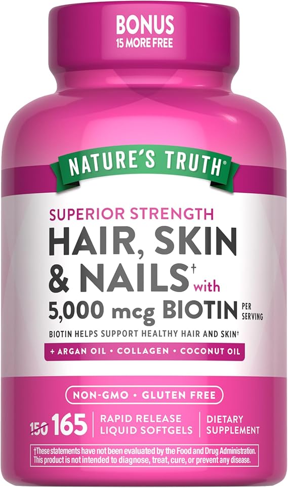 Nature's Truth Hair, Skin & Nails Vitamin | 5000 mcg Biotin | 165 Softgels