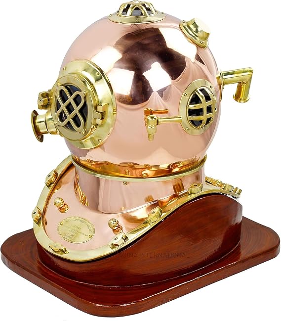 12" Scuba Diving Nautical Helmet | Maritime Ship's Decorative Helmet | (12 Inches, Polished Copper-On Base) Gift Item