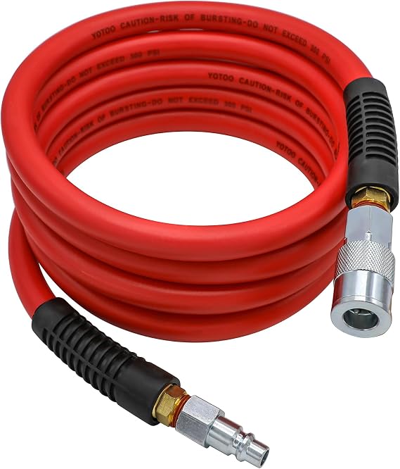 YOTOO Air Hose 1/2 in. x 10 ft, 300 PSI Hybrid Lead-in Air Compressor Hose, Heavy Duty, Lightweight, Kink Resistant, All-Weather Flexibility with 3/8" Industrial Air Fittings and Bend Restrictors, Red