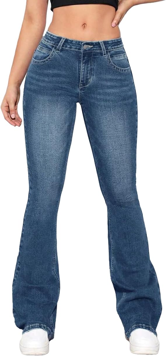 Womens Low Waisted Flared Jeans Stretch Denim Bell Bottom Pants Vintage 70s Retro for Women Comfortable Casual & Work Pants