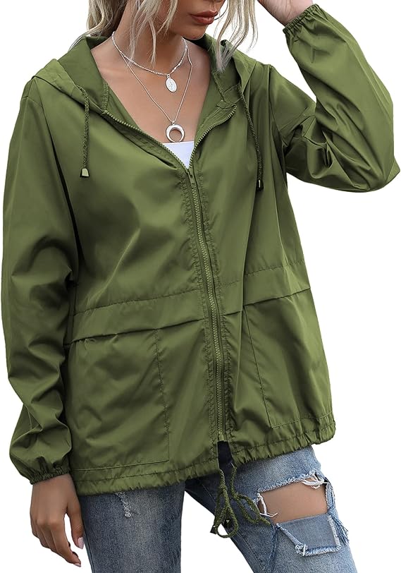 Women's Raincoats Lightweight Waterproof Windproof Adjustable Windbreaker Rain Jackets Hooded with Pockets S-XXL