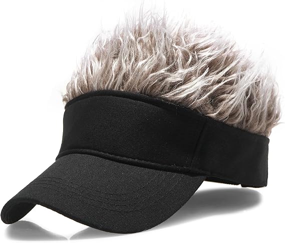 MESU Mens Visor Hat Wig Peaked Baseball Golf Cap with Fake Hair