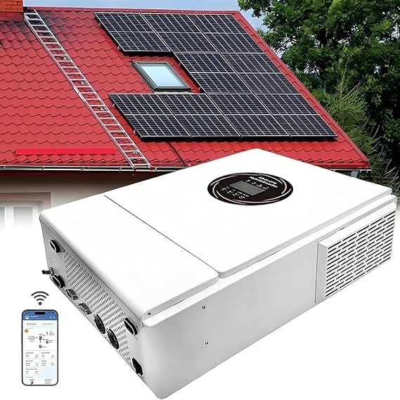 5500W All-in-One Hybrid Solar Inverter, 48V to 220V Off-Grid Hybrid Inverter Built-in 120A MPPT Solar Charge Controller + AC Charger, Support Parallel