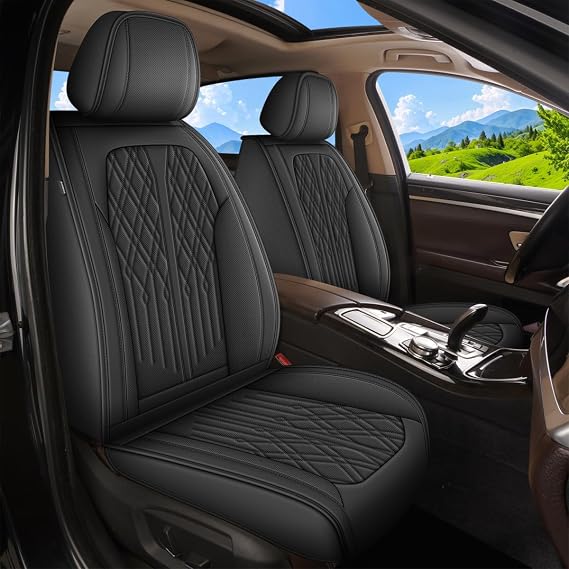 Full Set Car Seat Covers Fit for Hyundai Accent 2017-2023 2024 2025 Breathable Faux Leather Waterproof Seat Cushion with Airbag Compatible Automotive Interior Accessories (Black)-2 Rows 5 Seats