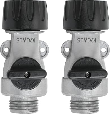 STYDDI Full Flow Garden Hose Shut Off Valve, Metal High Flow Water Hose Shut Off Connector with Cap Type Valve, Single Full-Flow Hose Shutoff Valve, 34 GHT, 2 PCS Silver and Black