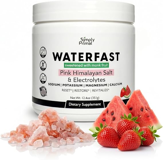 WATERFAST Monk Fruit Keto Electrolyte Powder for Fasting and Hydration- Strawberry Watermelon Flavor | Pink Himalayan Salt (Sodium), Potassium, Magnesium, Calcium | Sugar Free