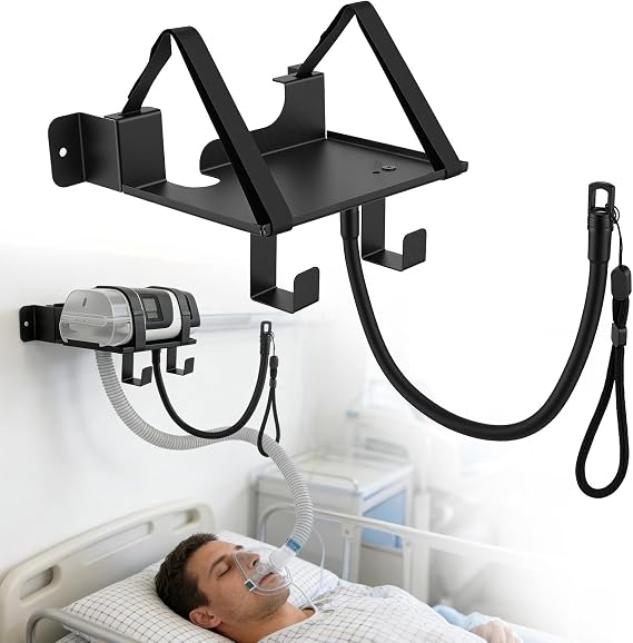 CPAP Wall Mount Shelf for ResMed AirSense 11 Lightweight Aluminum Design with Anti Slip Straps and Hose Mask Management Hook, Space-Saving Organiser for cpap machine shelf & Supplies