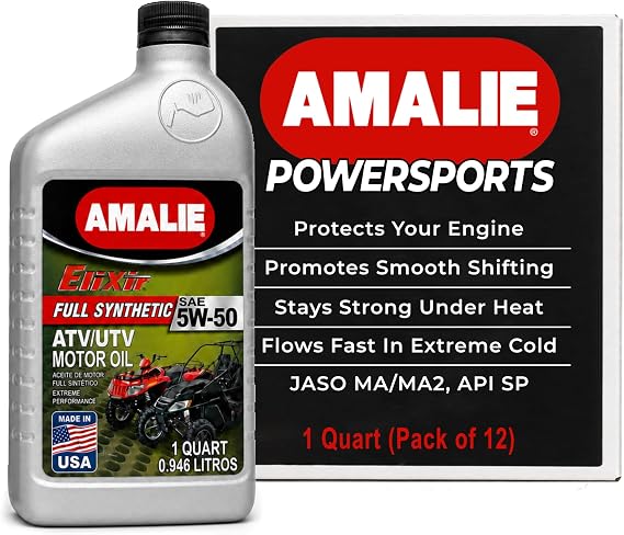 Amalie Elixir 5W-50 Full Synthetic Motor Oil for ATV & UTV, 1 Qt (12 Pack)
